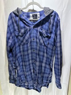 Quiksilver Plaid Hooded Flannel Shirt Button Up Regular Fit Sz XL Cotton
