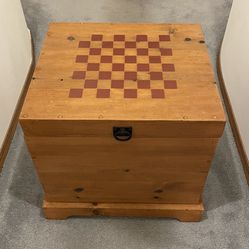 Vintage solid wood cube storage box with game board
