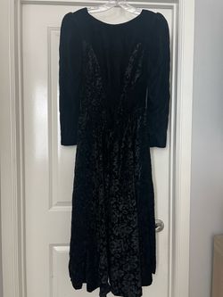 1990s Black Velvet Floral Long Dress