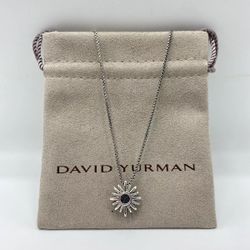 David Yurman Sterling Silver 16mm Small Starburst Diamond Pendant Chain Necklace