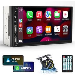 Double Din Car Stereo Radio Support A Carplay&Android Auto, 7inch HD Touchscreen Double Din Radio with Bluetooth, Car Audio Receivers, Camera, Mir