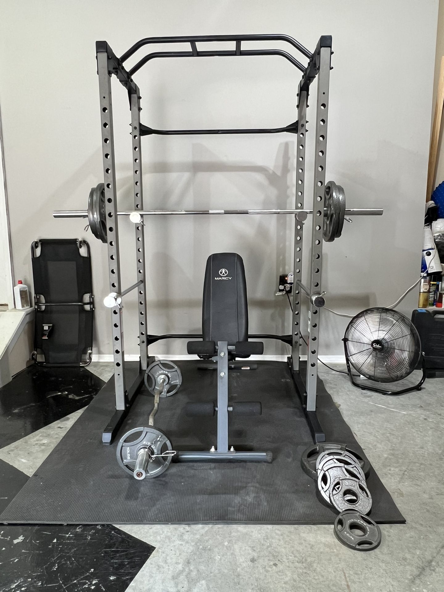 Complete Home Gym Setup – 300 lbs Weights + Bench + Bars + Squat Rack