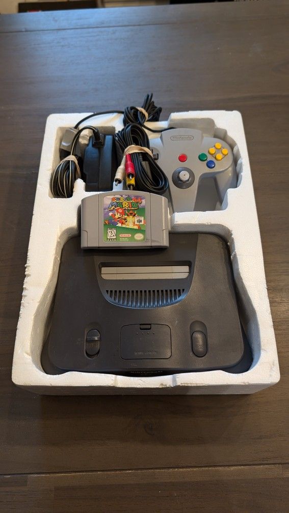 Nintendo 64 N64 System Console With ORIGINAL BOX! Super Mario 64 Game, Controller And Cables