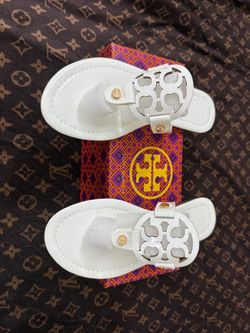 Glossy white Tory Burch Miller  Patent Sandals