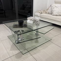 Modern Glass Coffee Table with Stainless Steel Base - Contemporary Design