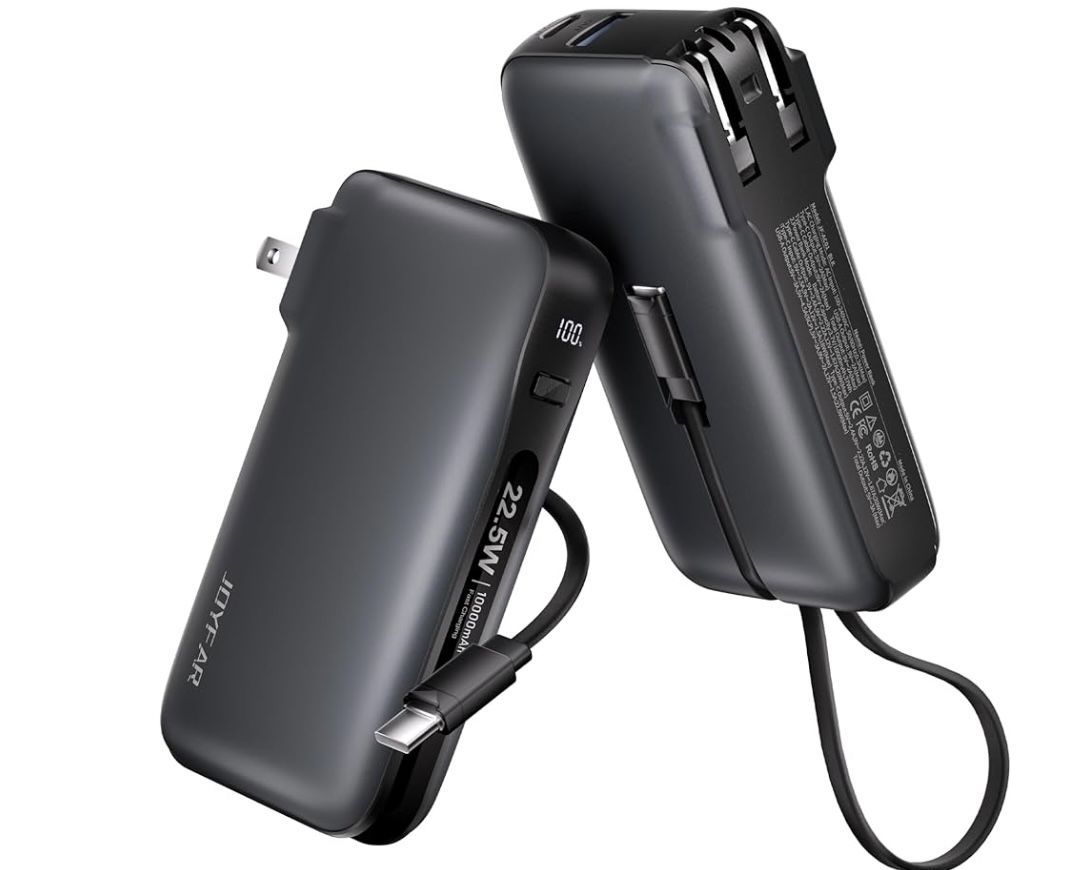 22.5W Portable Charger with Built-in USB-C Cable & Wall Plug, 10,000mAh Fast Charging USB C Power Bank, Travel Essential Battery Pack for iPhone 16/15