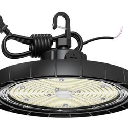 High Bay LED Shop Lights for Garage Workshop,100W 150W 200W Adjustable 130LM/W Super Bright 0-10V Dimmable UFO lights with US Plug,6500K AC100V-277V I