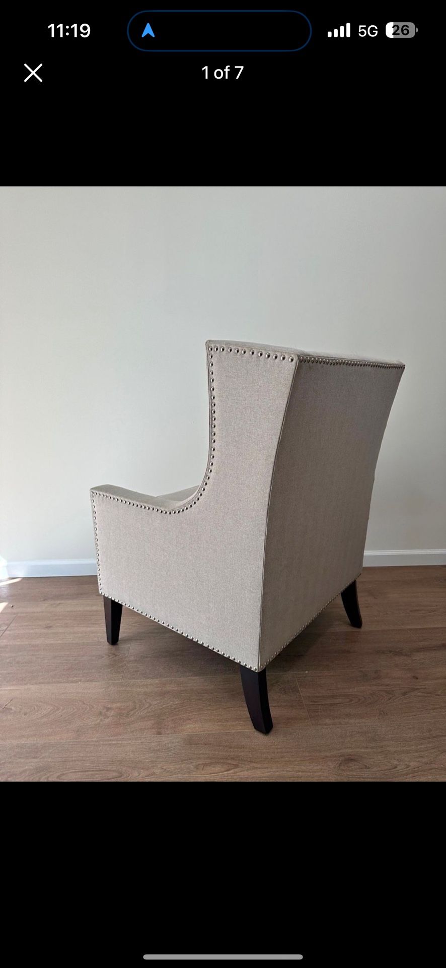 Modern Nailhead Trim Grey Wingback Chair