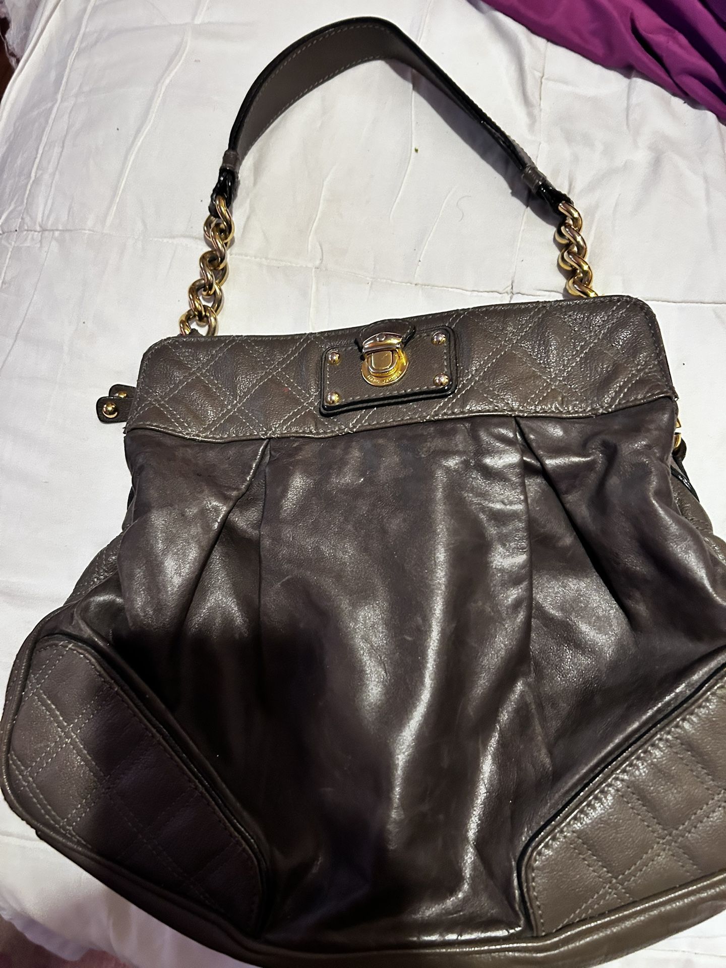 Marc Jacobs Calfskin Leather Mix Quilted Hobo Bag