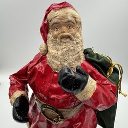 Papier Mache VNG Santa Claus Figurine 14” Christmas Folk Art Decor Gift Sack