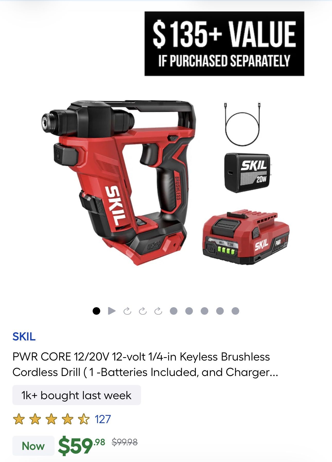 SKIL Keyless Brushless Cordless Drill (1-Battery and Charger are Included)