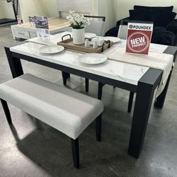CHARCOAL DINING TABLE WITH FAUX MARBLE TOP