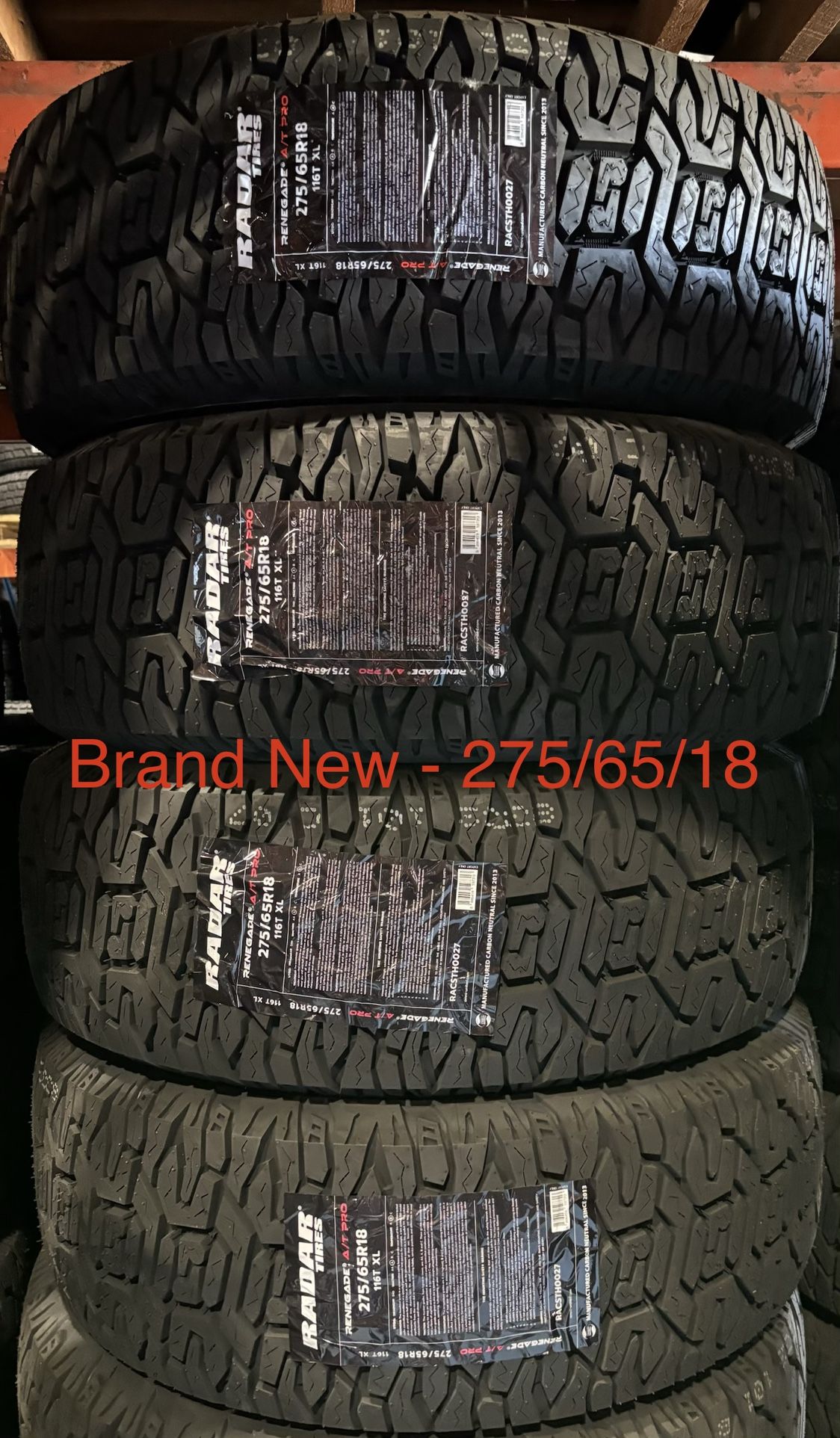 (4) - 275/65/18 Radar Renegade AT Pro Tires