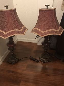   Brass Table lamps Red Shades