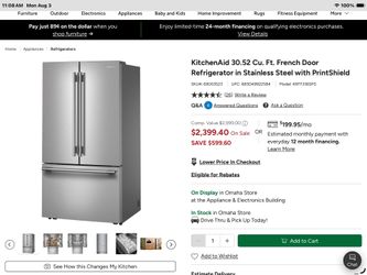 Kitchen aid Stainless Steel 3 drawer Refrigerator/Freezer w ice maker & filtered water