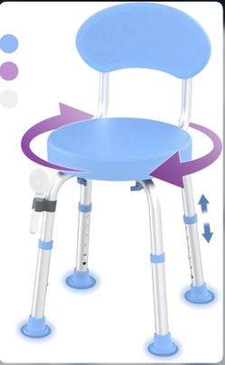 Swivel Shower Chair, 360° Non-Slip Shower Seat with Backrest for Elderly and Disabled, Height Adjustable Rotating Tub Bench for Seniors Bathroom Insid