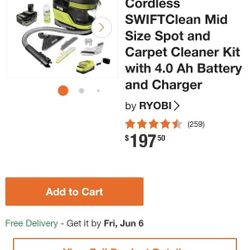 (NEW) RYOBI Cordless Spot & Carpet Cleaner – Battery & Charger Included!