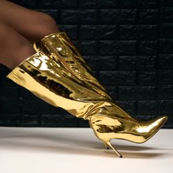 Gold Chrome High Knee Boots