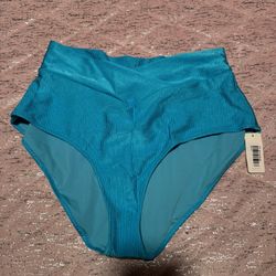 Nwt Womens Aerie Blue Xl High Waisted Full Coverage Bikini Swimsuit Bottom 
