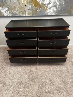 3 Foot Tall Antique Solid Wood Black WHITNEY Credenza - 8 Dovetail Drawer  Dresser w/ Pewter Hardware for Sale in Gilbert, AZ - OfferUp
