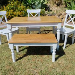 Dining Table Chairs And Bench Solid Wood Kitchen Table Set 