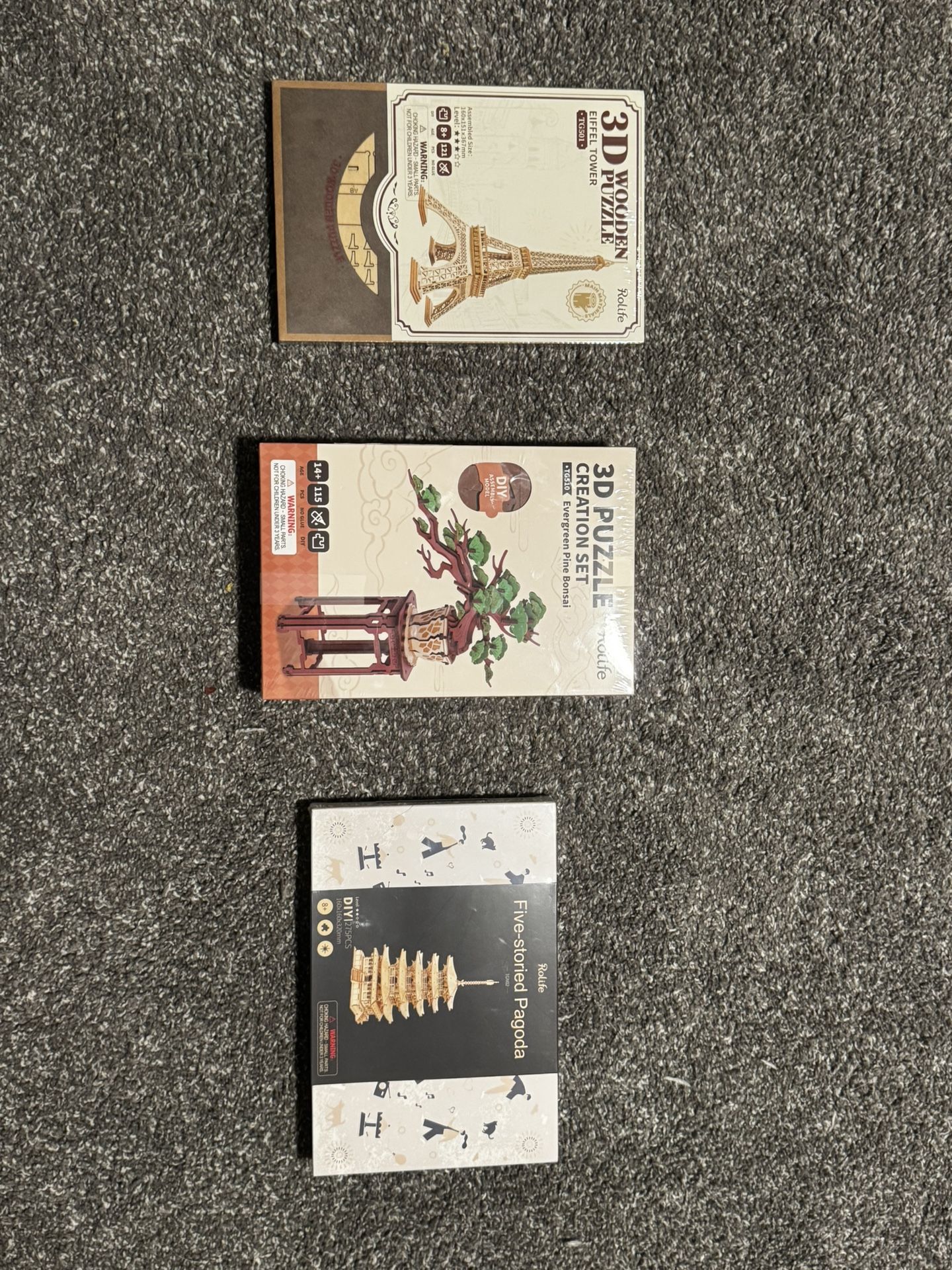 Set of 3D Wooden Puzzles