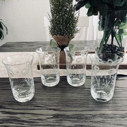 🍃Set of 4 Vintage Etched Handcrafted Danish Design Iced Tea Glasses From Romania