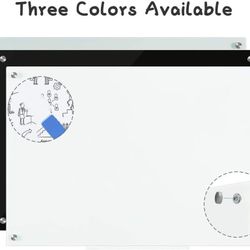 4 THOUGHT Glass Dry Erase Whiteboard 24x18", Frameless w/ Pen Tray, Non-Magnetic