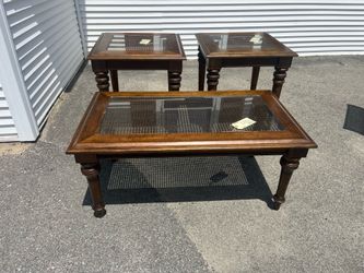 Bombay Living room wood table set of 3 with glass tops