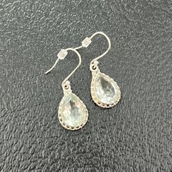 Genuine Green Amethyst Earrings – 925 Sterling Silver – Teardrop Cut