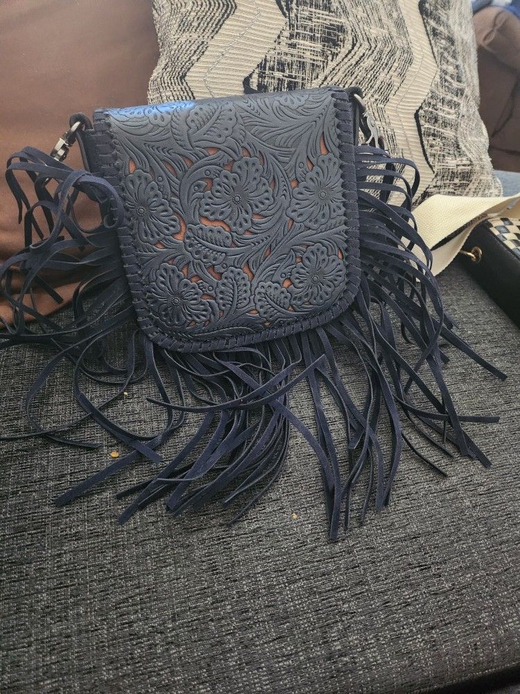 Blue Fringe Crossbody