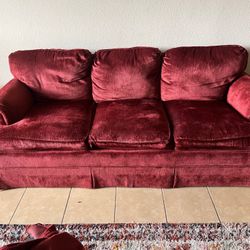 Red velvet couch 