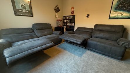 Gray Motorized Reclining Sofa Set