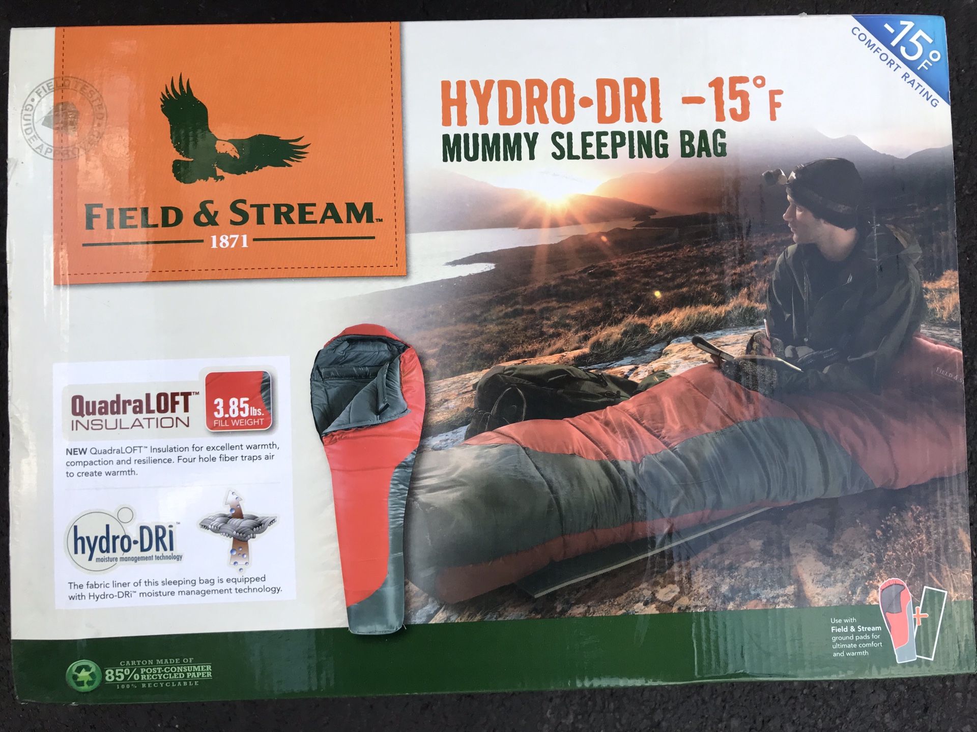 New Field And Stream Hydro-dri Mummy Sleeping Bag -15 Degrees