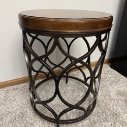 Round Wood & Metal Accent Table