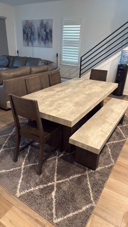 Living Spaces 8-Piece Dining Set – Table, Bench & 6 Chairs