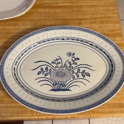Vintage Chinese Porcelain Serving Platter 16x12, Noritake Sonata Serving Platter 13’