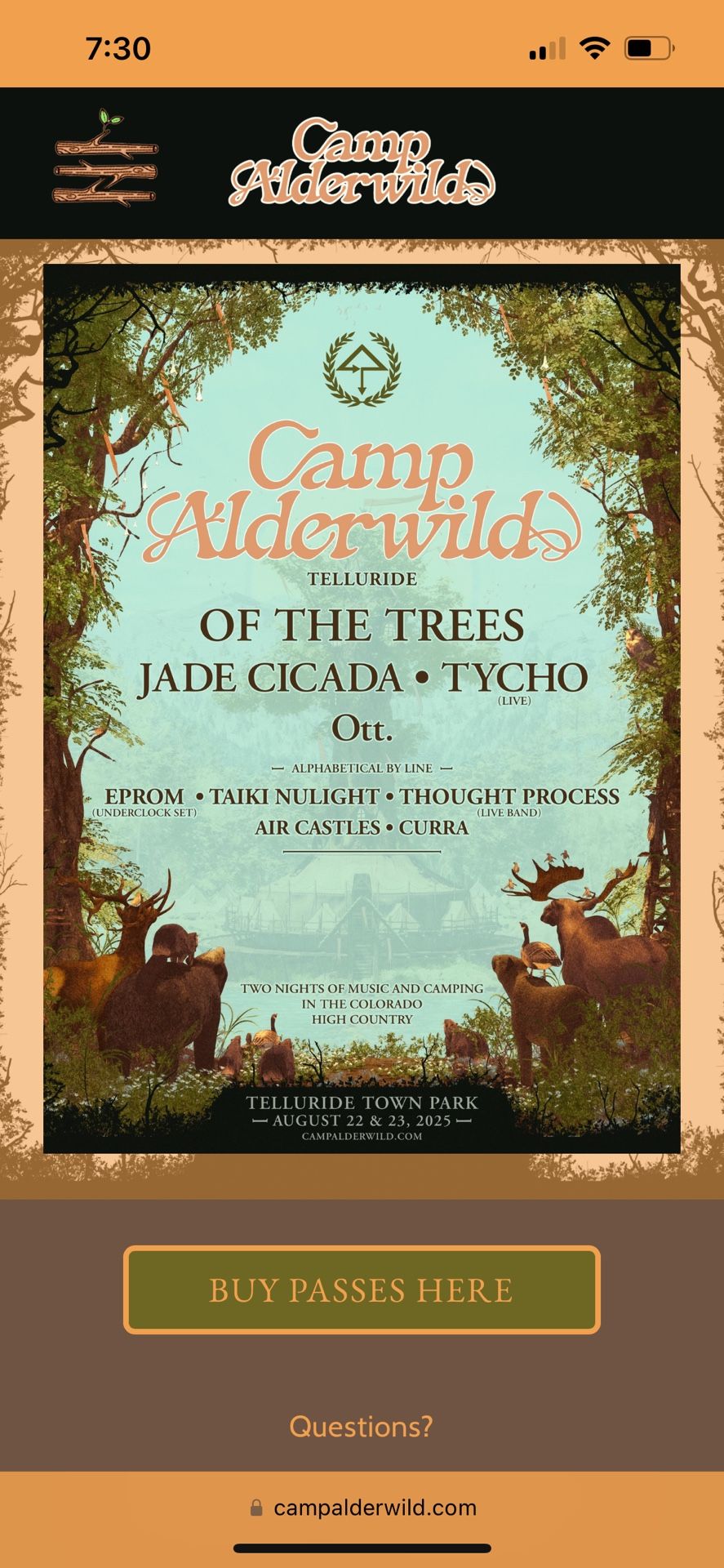 Camp Alderwild - Telluride X2 Camping Tickets