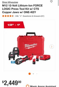 Milwaukee M12 12-Volt Lithium-lon FORCE LOGIC Press Tool Kit w/ CTS Copper Jaws w/ ONE-KEY