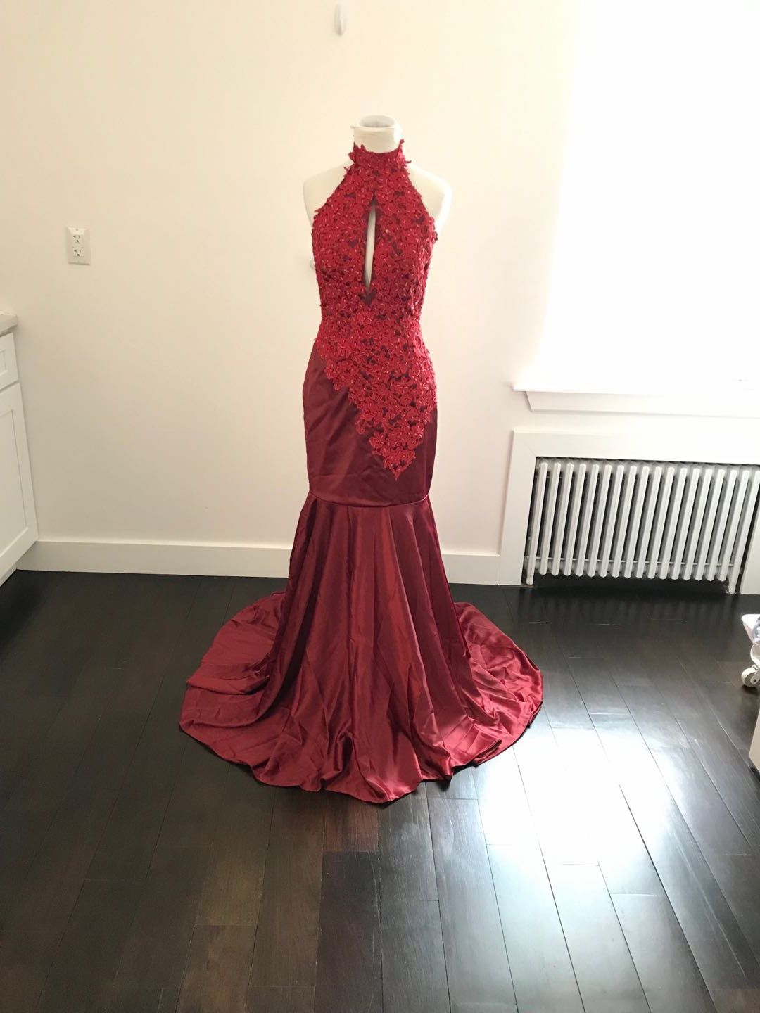 New Sz8 Dark Red Halter Mermaid Formal Pageant Dress
