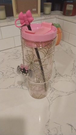 Pink acrylic double walled spider tumbler with charm 40oz
