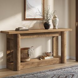 Tribesigns 63" Farmhouse Console Table, Narrow Long Sofa Table Behind Couch 2-Tier Storage Entryway Furniture for Hallway, Entrance, Living Room, Easy