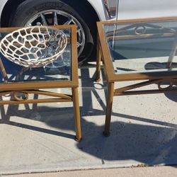 Two Glass Top Side Tables 