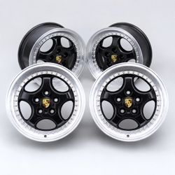 Set of 18” Inch Porsche Classic Style Wheels Rims 18x8/9.5 +50 5x130 CB71.6 Black Silver New