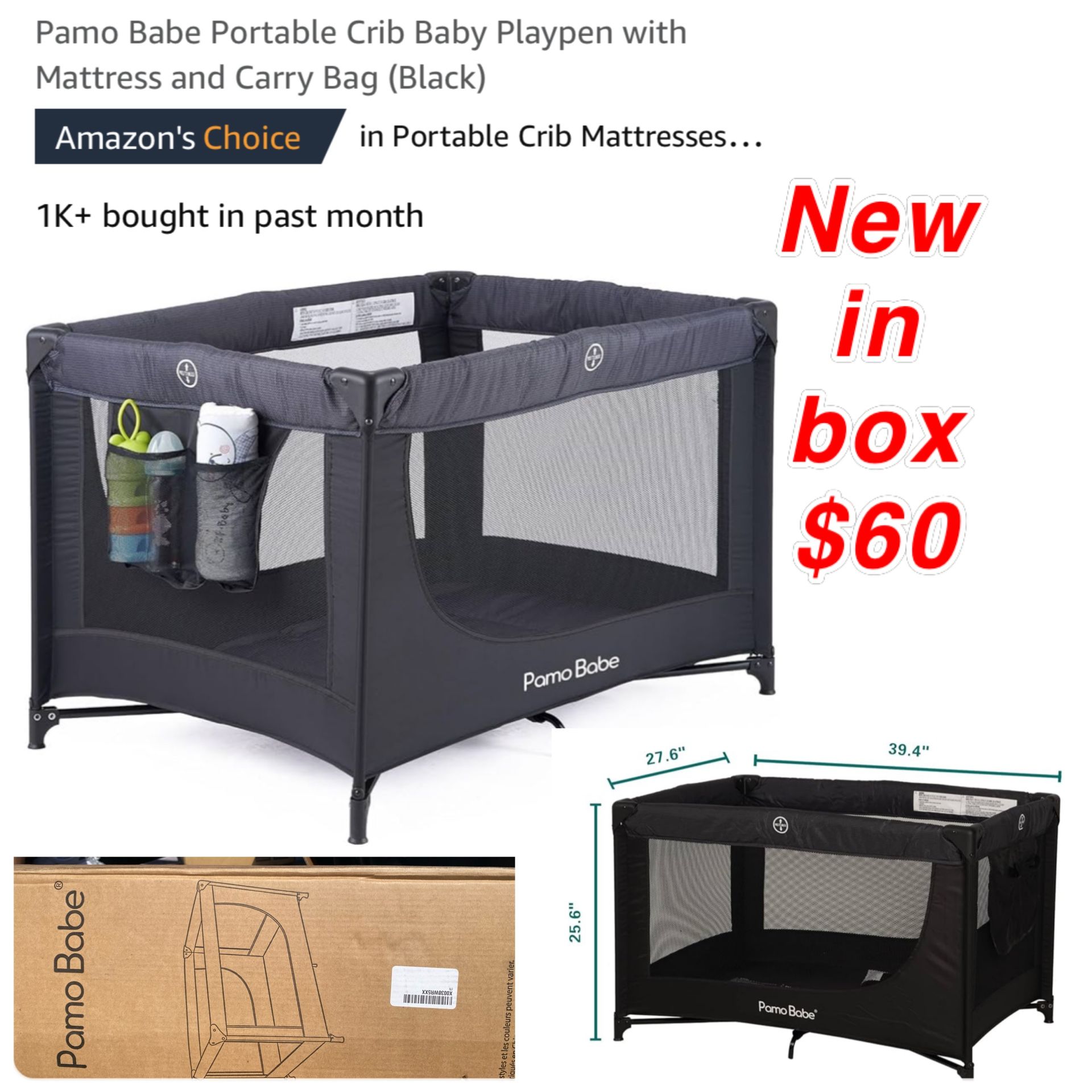 New Pamo Babe Portable Crib Baby Playpen with Mattress and Carry