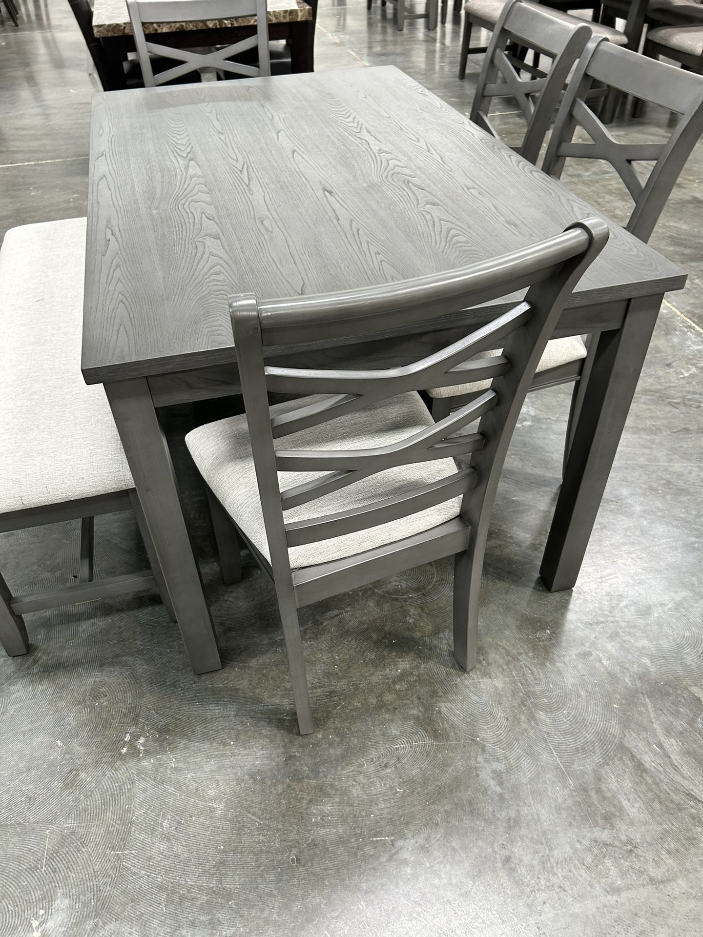 Piece Dining Set With Bench Upholstered Seats Grey Brand New In