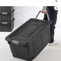 Sterilite Extra Large Storage Bin, 40 Gallon Wheeled Plastic Storage Container with Handle, Gray
