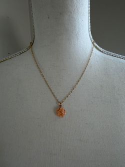 Vintage Gold-Tone Chain Necklace with Peach Rose Pendant and matching earrings