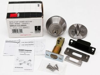 Hager 3215 Single Cylinder Deadbolt US26D Satin Chrome Grade 2 2-3/4" Backset