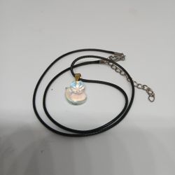 Crystal AB Fox Pdnt Leather Cord Necklace 16"+2" Extension 